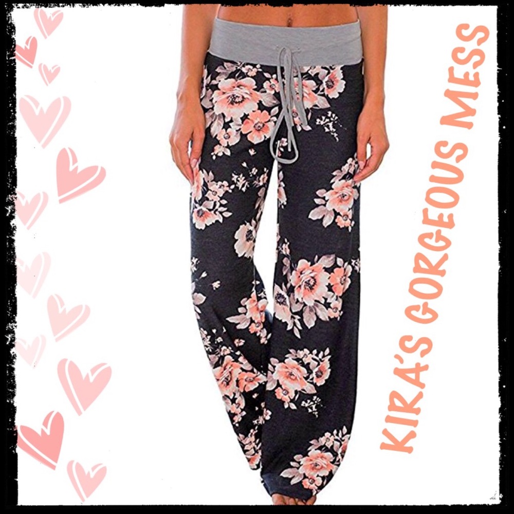 🌷BNWT🌷Floral Drawstring Palazzo Pants Wide Leg - Picture 1 of 2